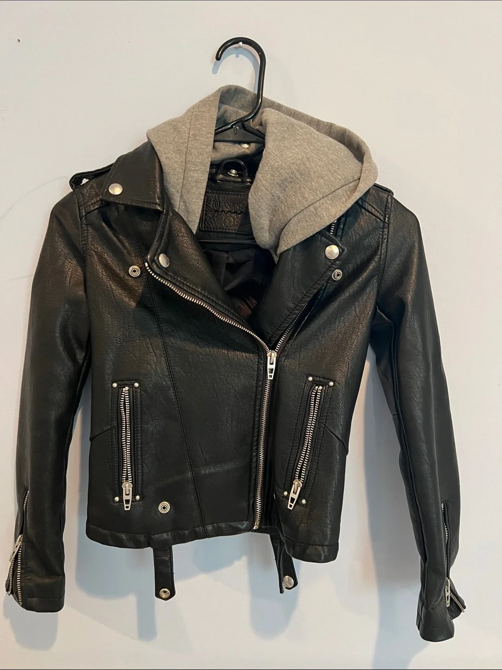 Blank NYC Black Moto Jacket with Grey Hood
